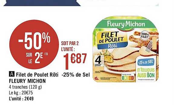 filet de poulet rôti -25% de sel fleury michon