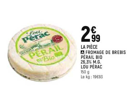 fromage de brebis pérail bio 26,3% m.g. lou pérac