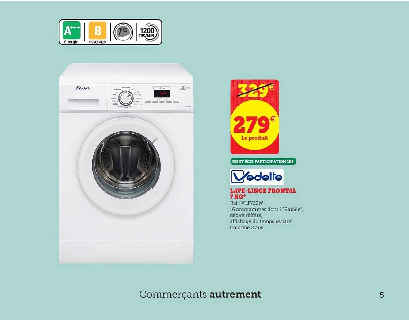 lave-linge frontal 7 kg vedette