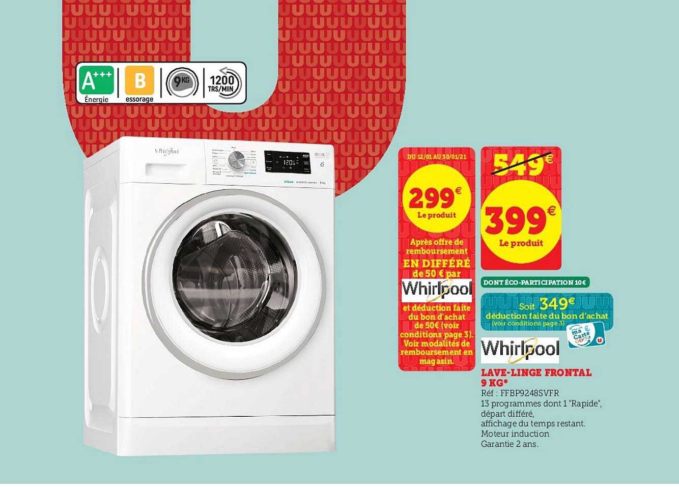 Lave-linge Frontal 9 Kg Whirlpool