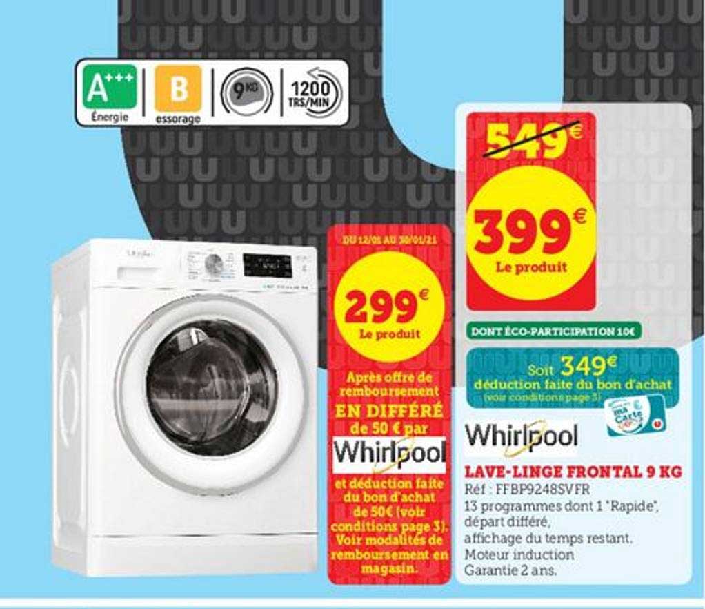 lave-linge frontal 9 kg whirlpool