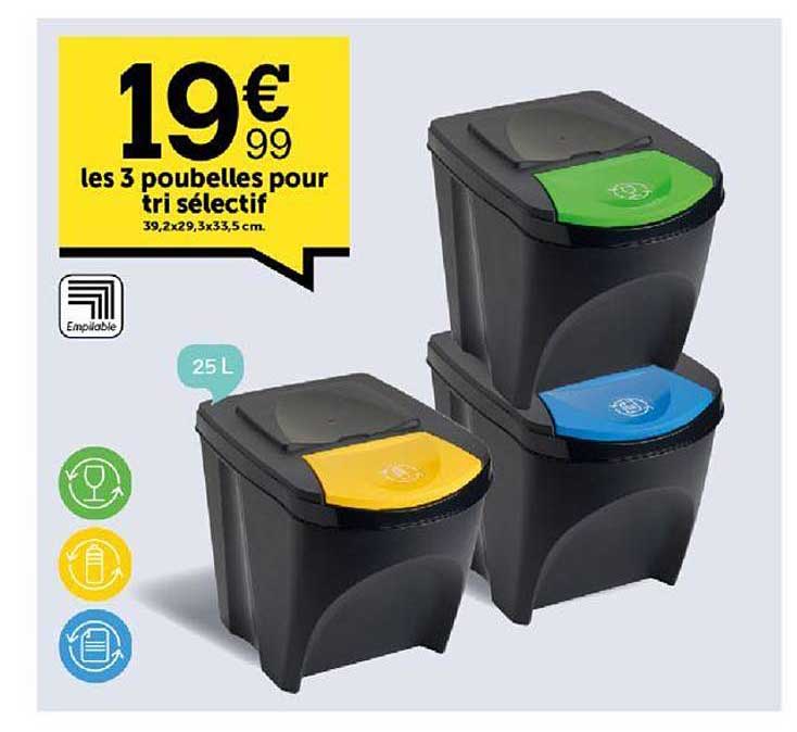 les 3 poubelles pour tri sélectif