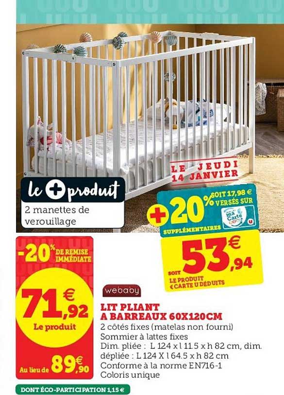 lit pliant à barreaux 60 x 120 cm webaby