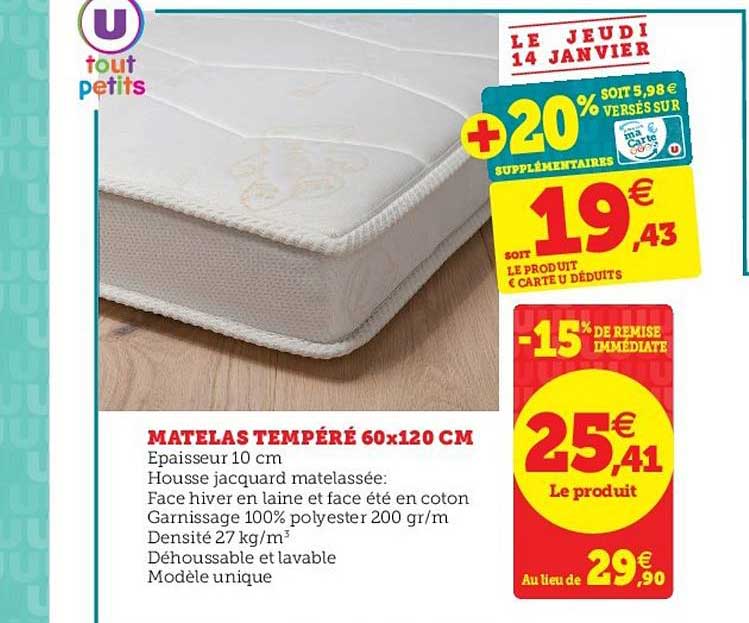 Matelas Tempéré 60 X 120 Cm U Tout Petits