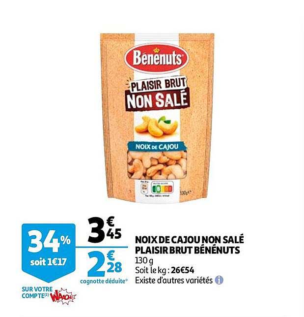 noix de cajou non salé plaisir brut bénénuts