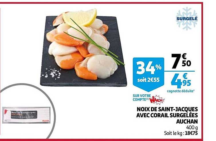 noix de saint-jacques avec corail surgelées auchan