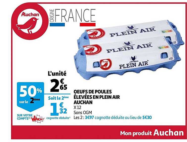 œufs de poules élevées en plein air auchan