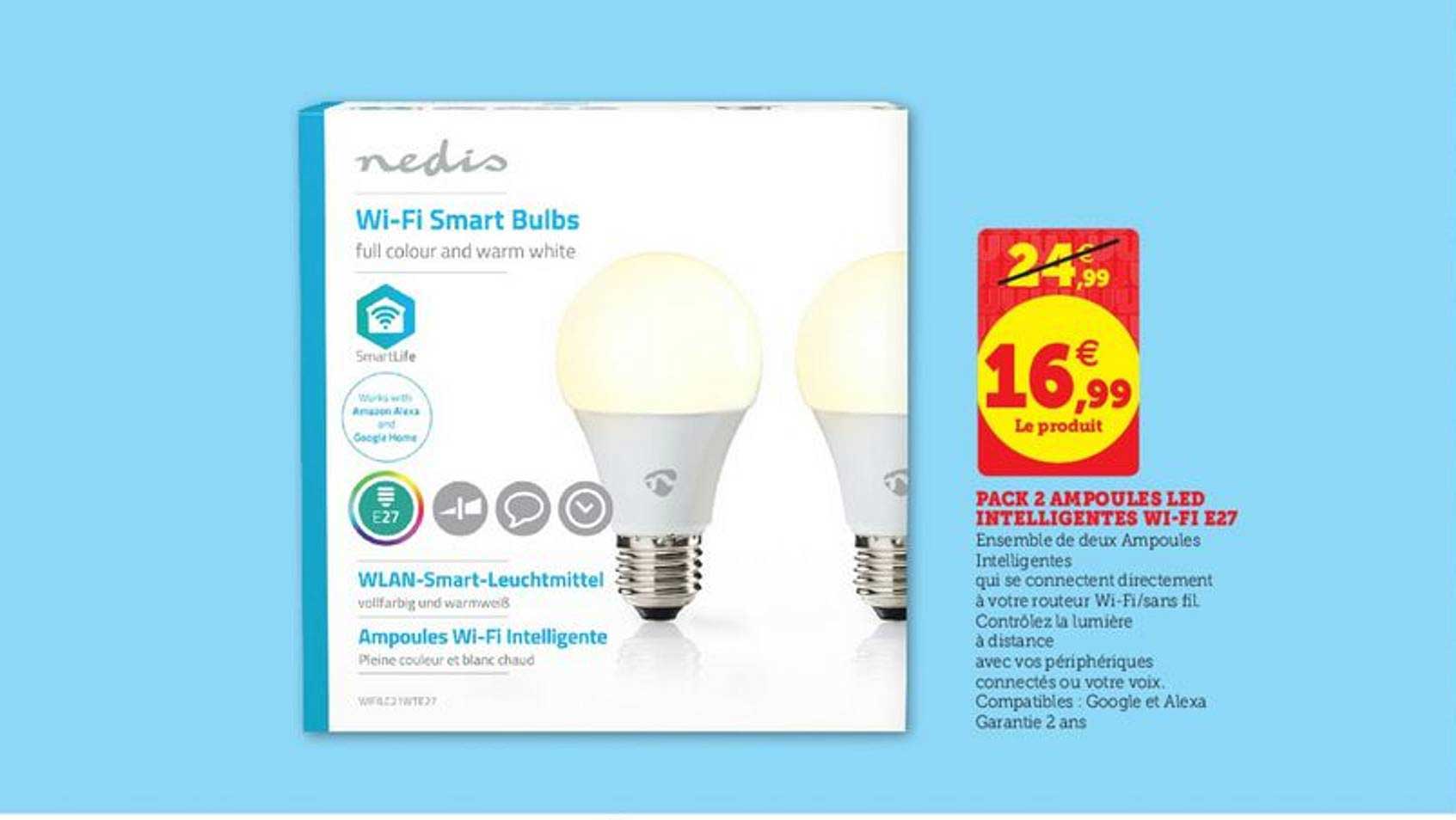 pack 2 ampoules led intelligentes wi-fi e27