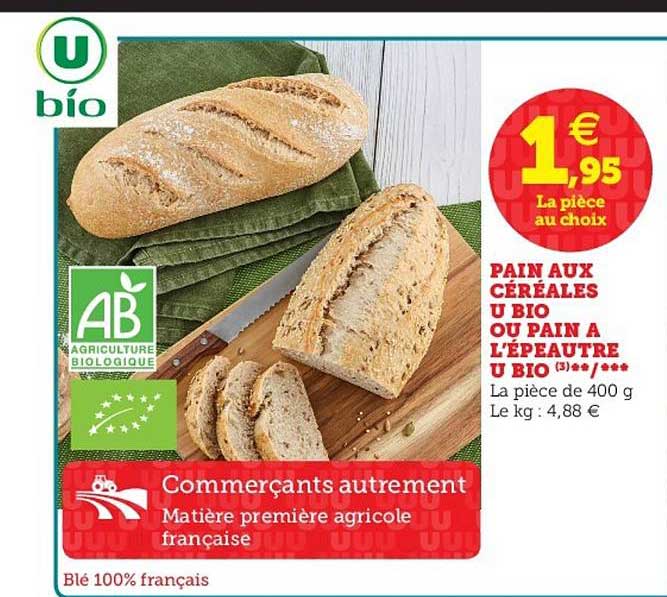 pain aux céréales u bio ou pain à l'épeautre u bio