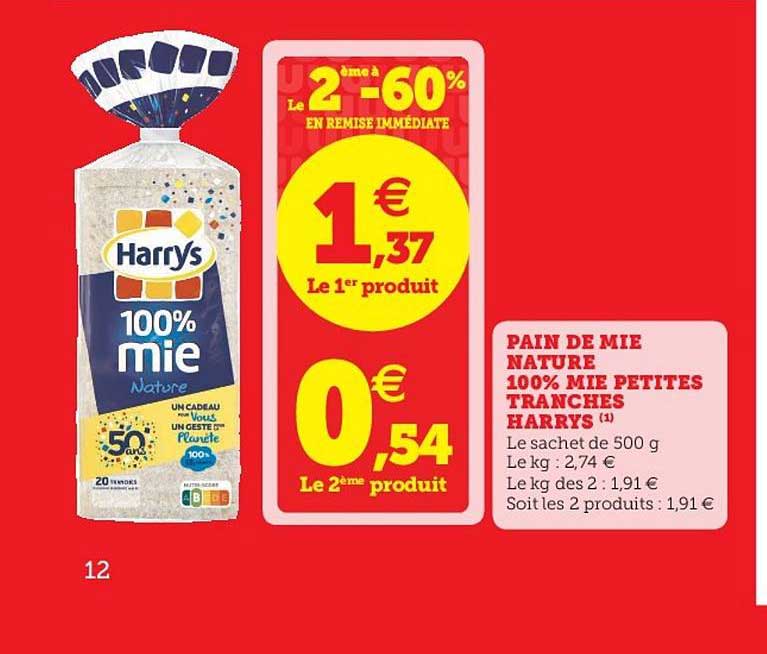 pain de mie nature 100% mie petites tranches harrys
