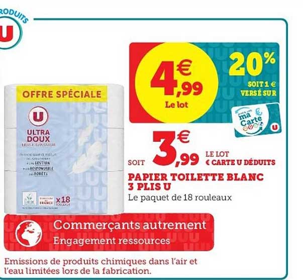 papier toilette blanc 3 plis u