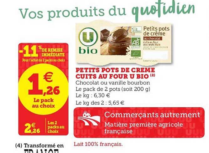 petits pots de crème cuits au four u bio