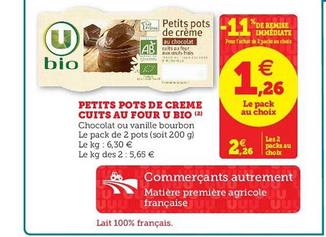 petits pots de crème cuits au four u bio
