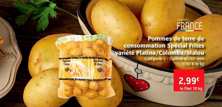 pommes de terre de consommation spécial frites variété platina - colomba - malou