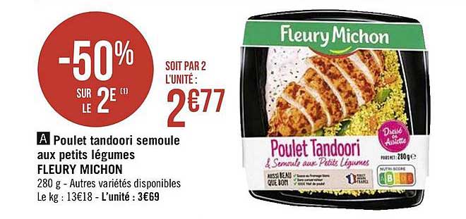 poulet tandoori semoule aux petits légumes fleury michon