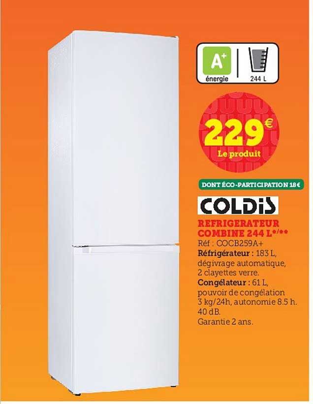 réfrigérateur combiné 244 l coldis