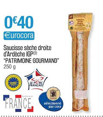 saucisse sèche droite d'ardèche igp "patrimoine gourmand"