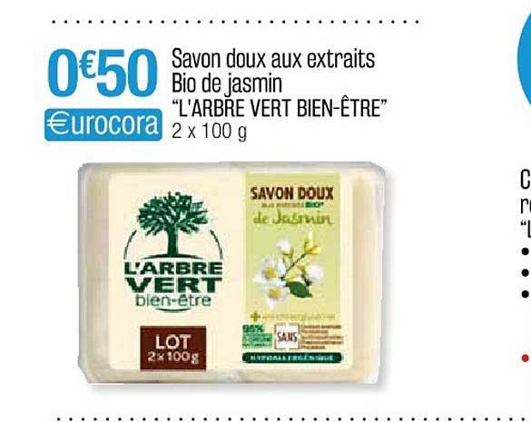 savon doux aux extraits bio de jasmin "l'arbre vert bien-être"