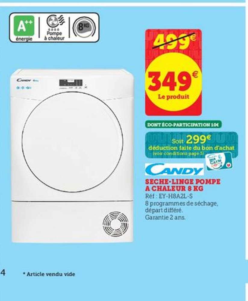 sèche-linge pompe à chaleur 8 kg candy