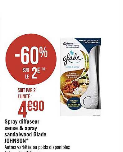 spray diffuseur sense & spray sandalwood glade johnson
