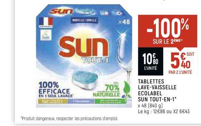 tablettes lave-vaisselle ecolabel sun tout-en-1