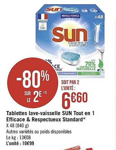 tablettes lave-vaisselle sun tout en 1 efficace & respectueux standard