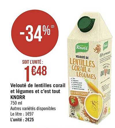 velouté de lentilles corail et légumes et c'est tout knorr
