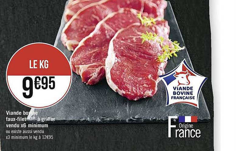 Viande Bovine Faux-filet à Griller Vendu X6 Minimum