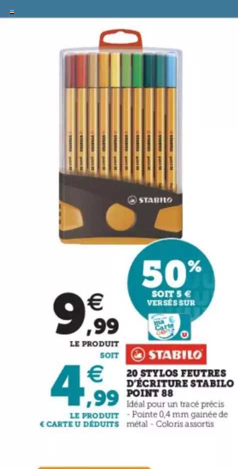20 stylos feutres d'écriture stabilo point 88