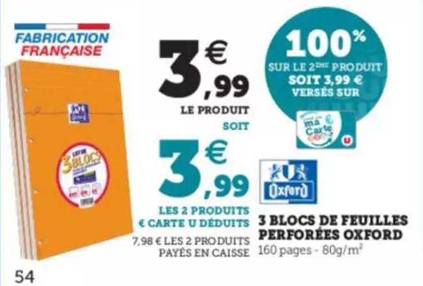 3 Blocs De Feuilles Perforées Oxford