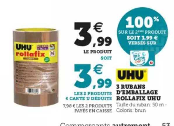 3 rubans d'emballage rollafix uhu