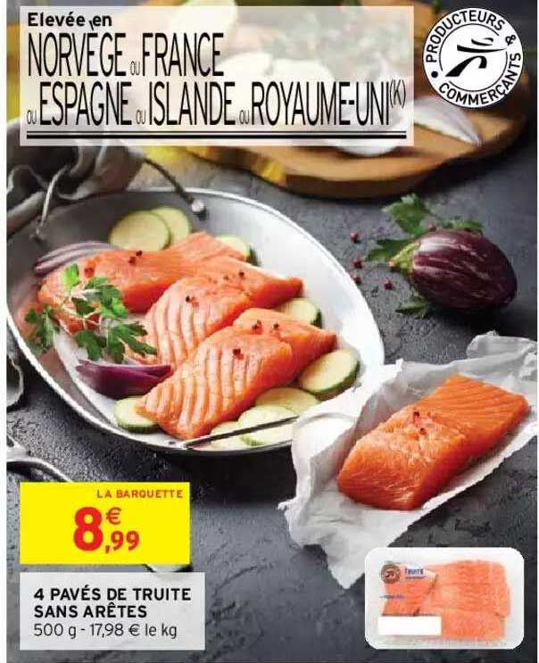 4 pavés de truite sans arêtes