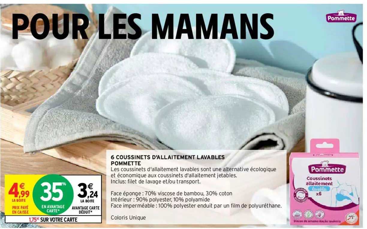 6 coussinets d'allaitement lavables pommette