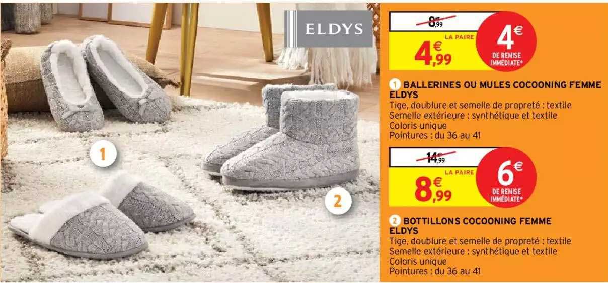 ballerines ou mules cocooning femme eldys, bottillons cocooning femme eldys