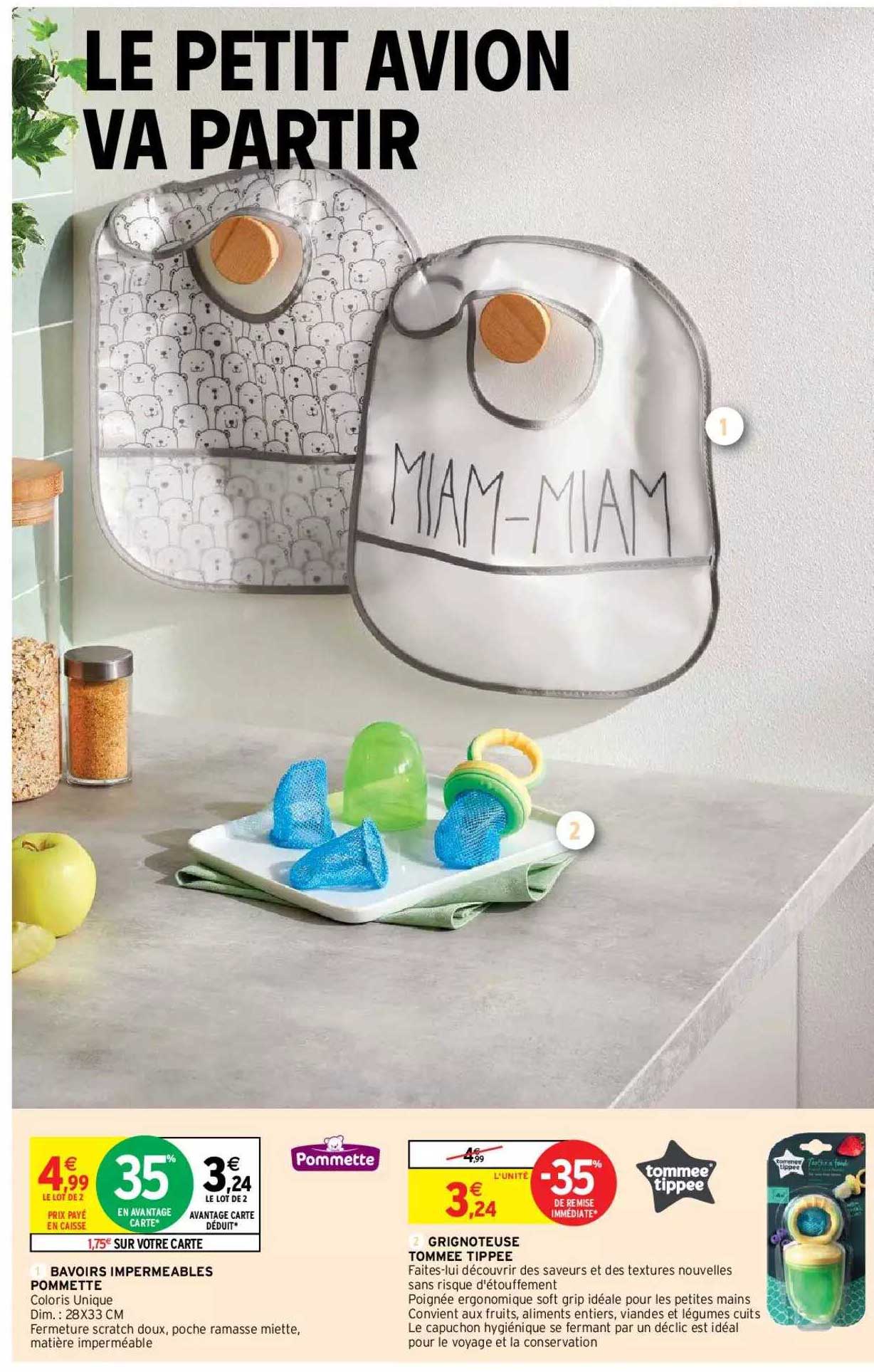 bavoirs imperméables pommette, grignoteuse tommee tippee