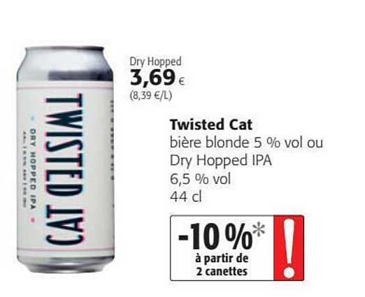 Bière Blonde 5% Vol Ou Dry Hopped Ipa Twisted Cat, Dry Hopped