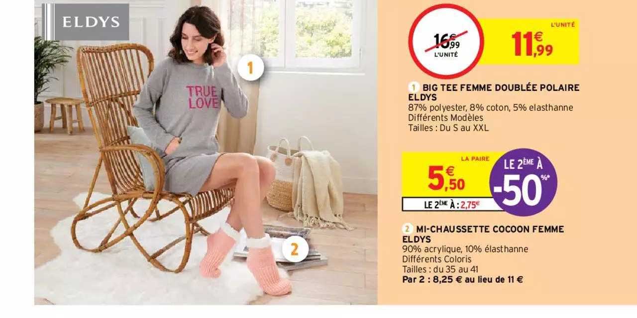 big tee femme doublée polaire eldys, mi-chaussette cocoon femme eldys