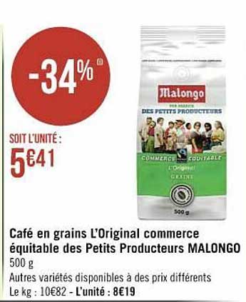 café en grains l'original commerce équitable des petits producteus malongo
