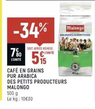 café en grains pur arabica des petits producteurs malongo