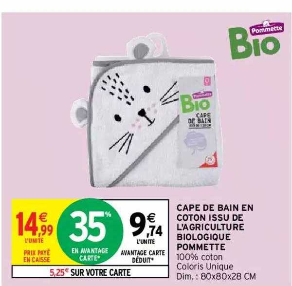 cape de bain en coton issu de l'agriculture biologique pommette