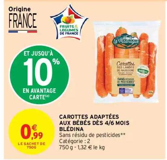 carottes adaptées aux bébés dès 4-6 mois blédina