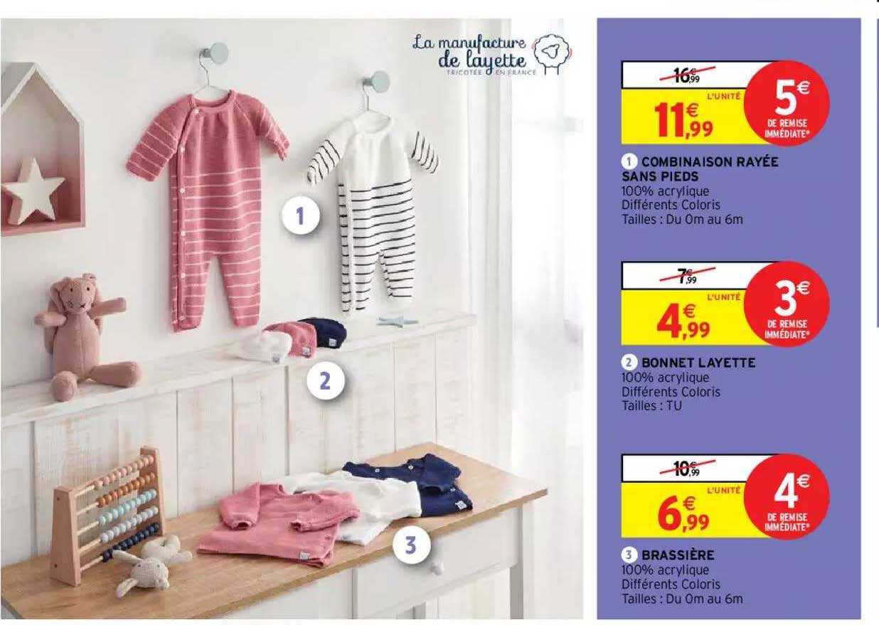 Combinaison Rayée Sans Pieds, Bonnet Layette, Brassière