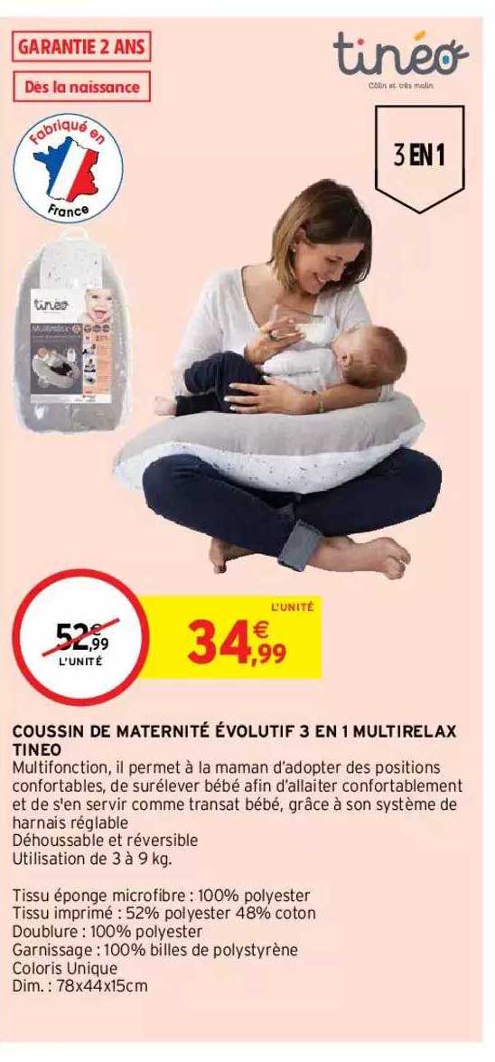 coussin de maternité évolutif 3 en 1 multirelax tinéo