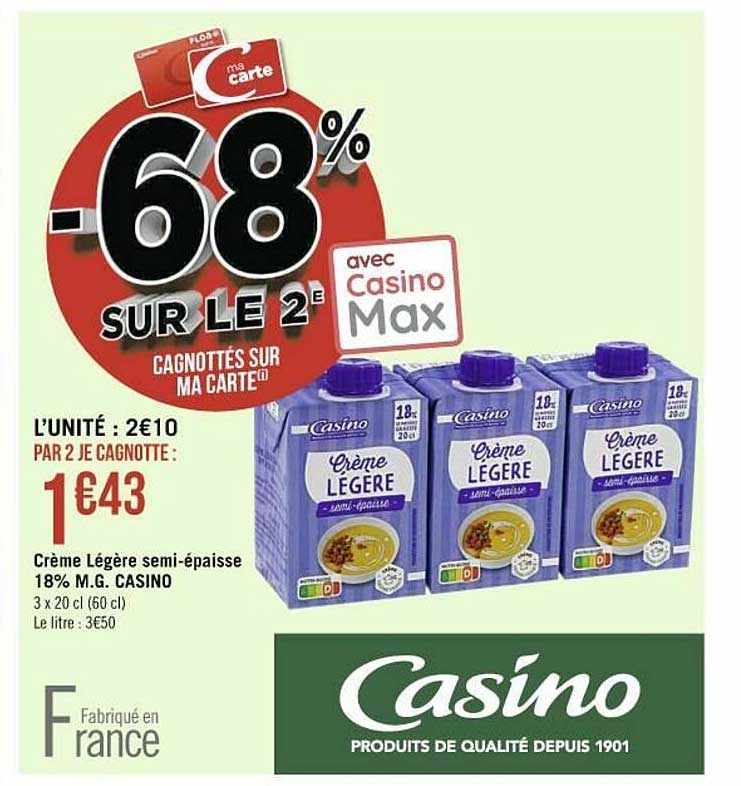 crème légère semi-épaisse 18% m.g. casino
