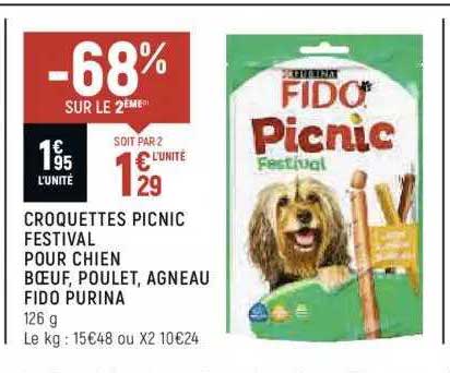 croquettes picnic festival pour chien bœuf, poulet, agneau fido purina