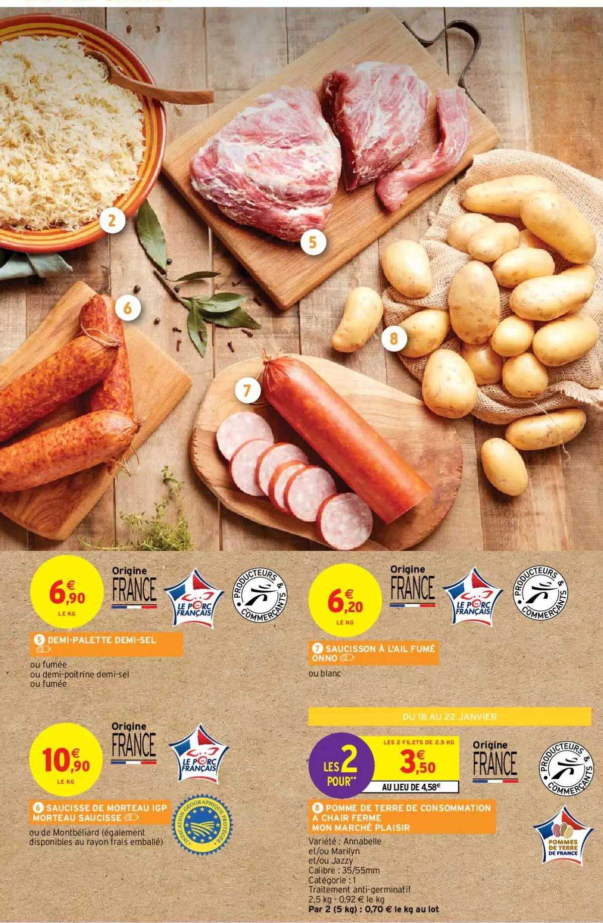 demi-palette demi-ciel, saucisson à l'ail fumé onno, saucisse de morteau igp morteau saucisse, pomme de terre de consommation à chair ferme mon marché plaisir