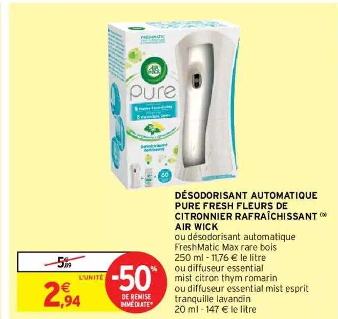 désodorisant automatique pure fresh fleurs de citronnier rafraîchissant air wick