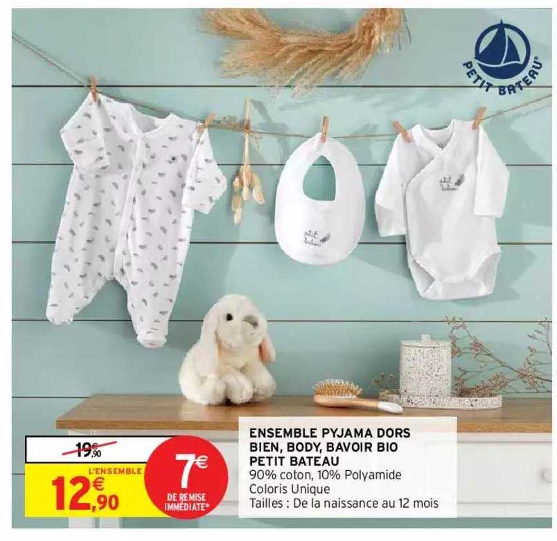 ensemble pyjama dors bien, body, bavoir bio petit bateau