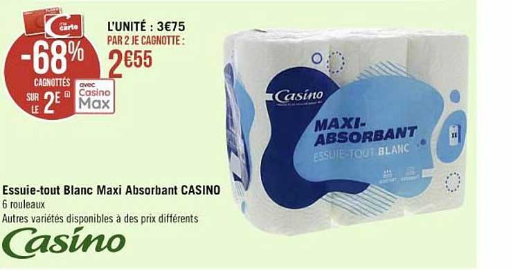 essuie-tout blanc maxi absorbant casino