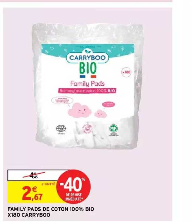 family pads de coton 100% bio x180 carryboo